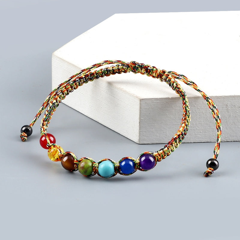 Handmade 7 Chakra Beads Bracelet 6mm Natural Stone String Braided Yoga Reiki Healing Balance Bracelets &amp; Bangles Meditation Gift