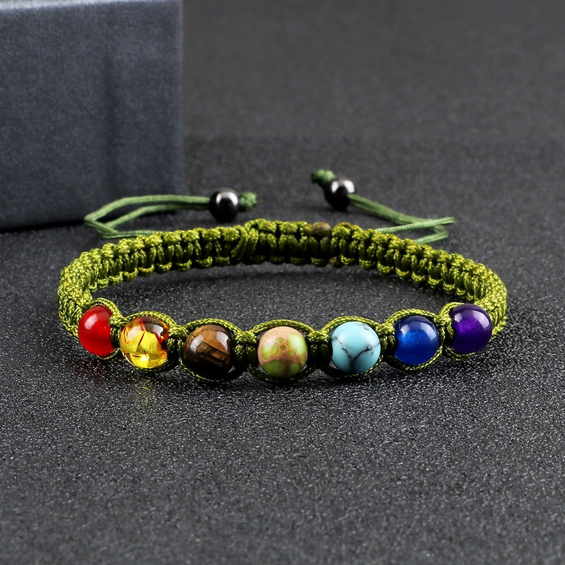 Handmade 7 Chakra Beads Bracelet 6mm Natural Stone String Braided Yoga Reiki Healing Balance Bracelets &amp; Bangles Meditation Gift