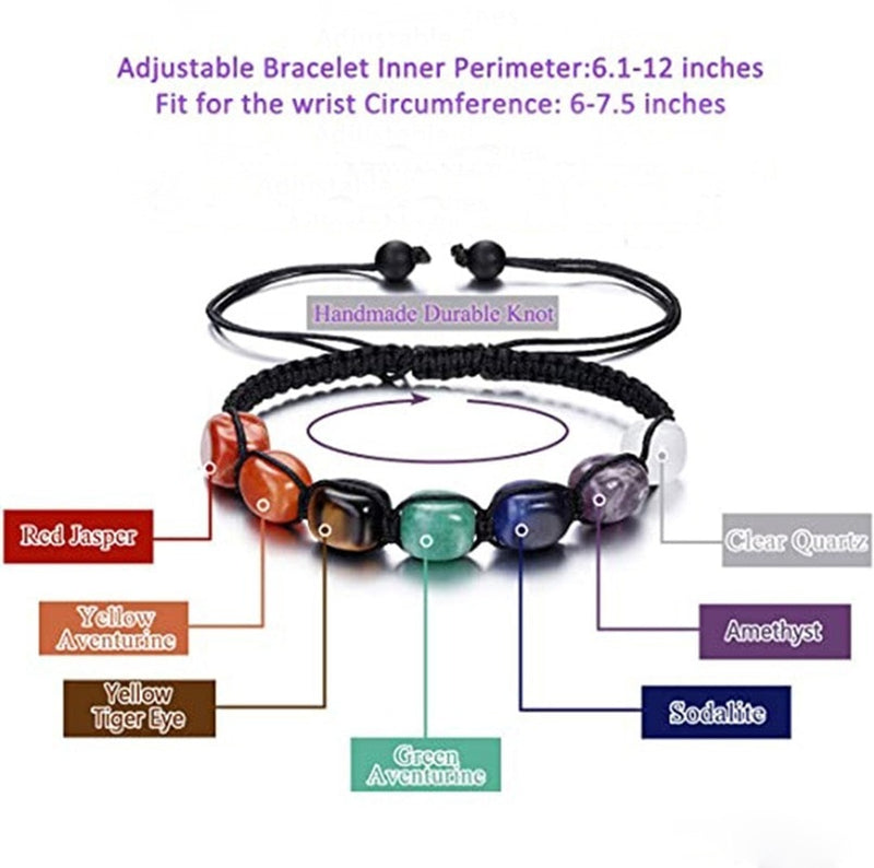 Classic 7 Chakra Beads Bracelet Natural Stone Black Rope Braided Yoga Reiki Healing Balance Bracelets &amp; Bangles Meditation Gift