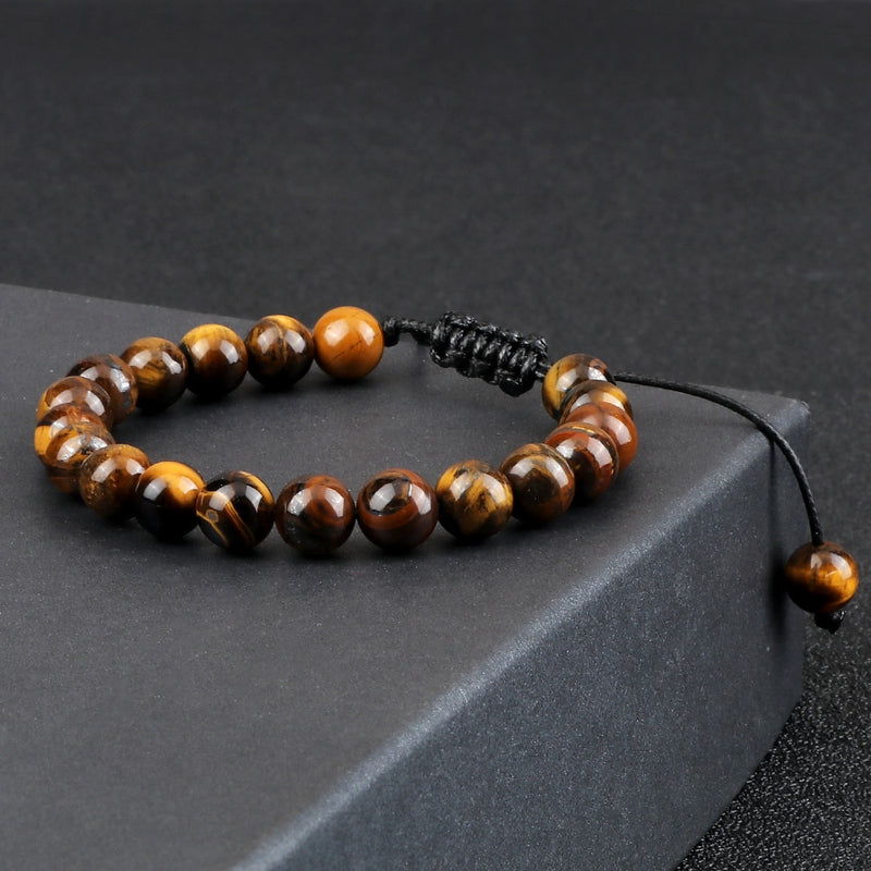 8mm Tiger Eye Stone Beads Bracelet Adjustable Braided Rope Bangles Natural Lava Rock Men Women Yoga Healing Balance Bracelets
