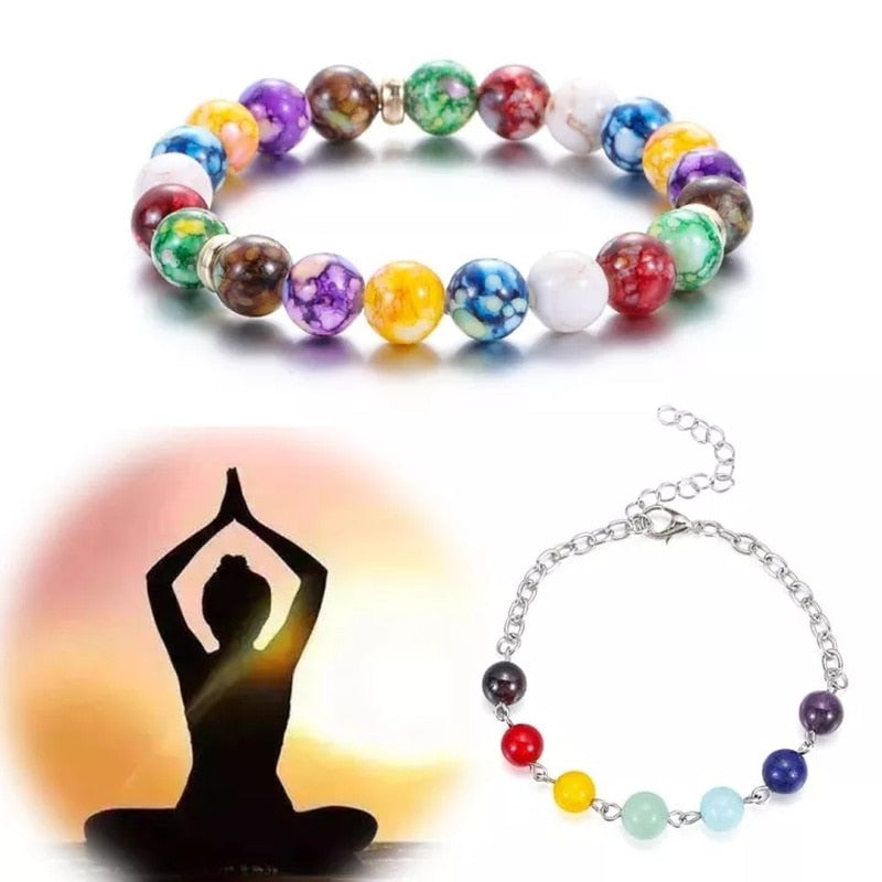 Classic 7 Chakra Beads Bracelet Natural Stone Black Rope Braided Yoga Reiki Healing Balance Bracelets &amp; Bangles Meditation Gift