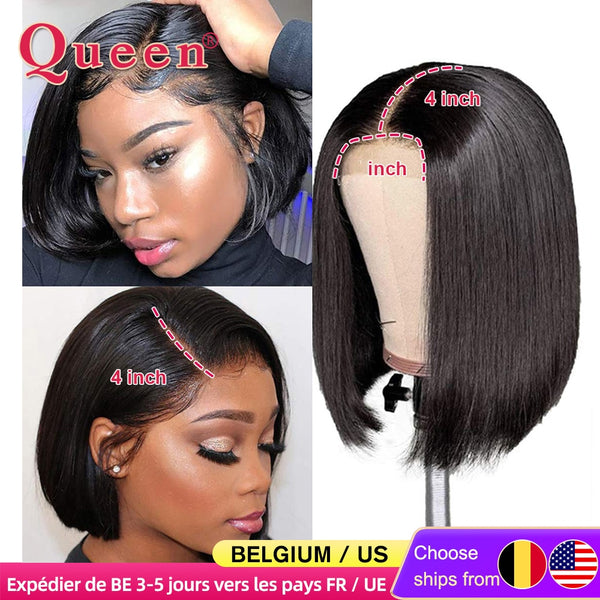 Blunt Cut Bob Wig Brazilian Lace Front Human Hair Wigs Straight Bob Wig For Women Remy 4X4 Lace Closure Bob Wigs With Baby Hair