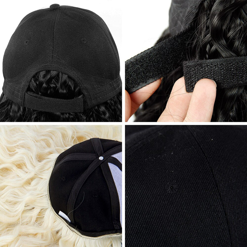 Baseball Cap Short Wigs curly Black Hair Wig for Women Heat Resistant Fiber Synthetic Bob Wigs