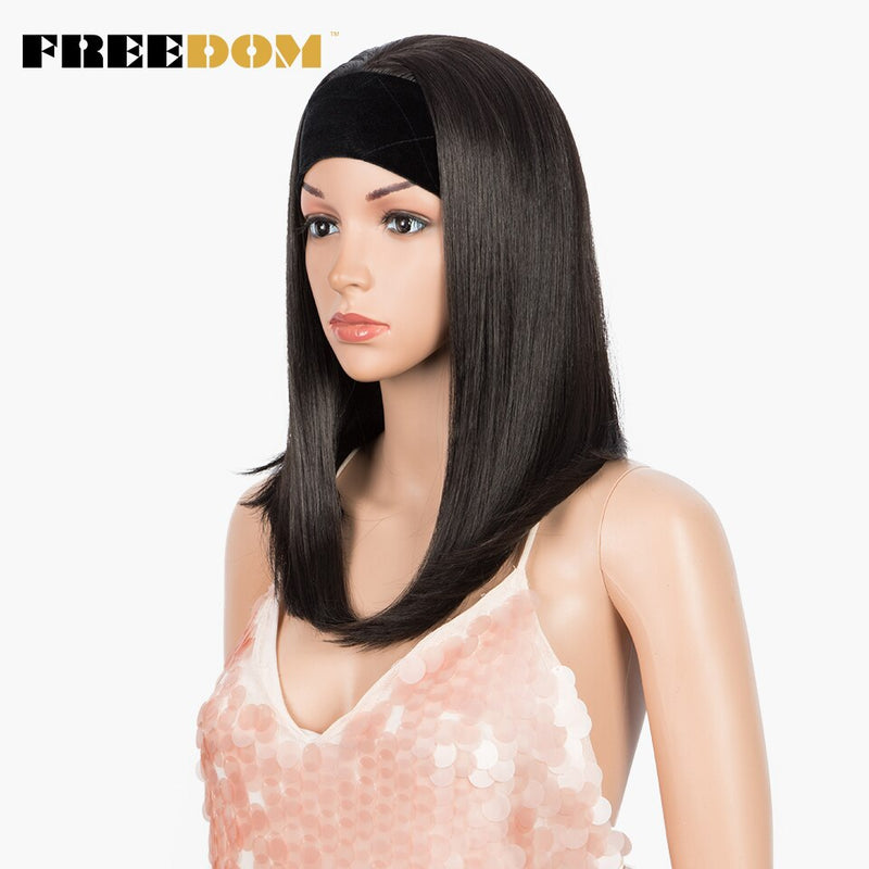 FREEDOM Synthetic  Straight Wigs Natural Color Short Bob No Gel Headband Wig Heat Resistant Fiber Hair Wigs For Black Women