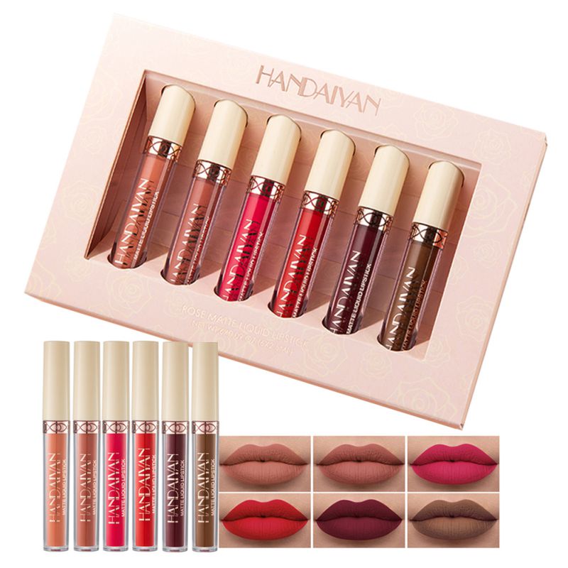 BEAUTY GLAZED 6pcs/Set Liquid Lipstick Lip Gloss Professional Makeup Matte Lipstick Lip Kit Long Lasting Cosmetics Maquiagem