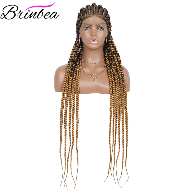 Brinbea Box Braided Wig 360 Full Lace Front Wig 35 Inches Long Cornrow Synthetic Braids Hair Baby Hair For Black Women With Gift