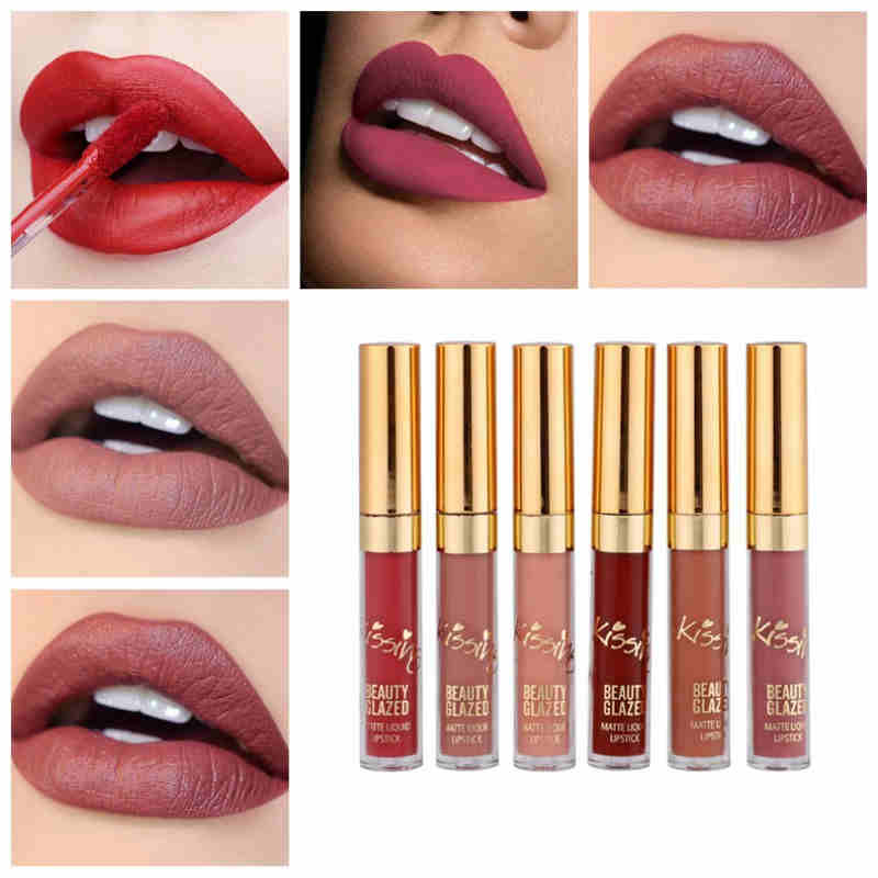 BEAUTY GLAZED 6pcs/Set Liquid Lipstick Lip Gloss Professional Makeup Matte Lipstick Lip Kit Long Lasting Cosmetics Maquiagem