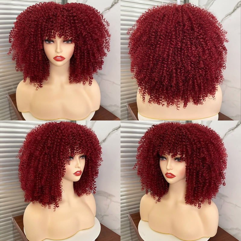 Short Hair Afro Kinky Curly Wig For Black Women Cosplay Blonde Synthetic Natural Red Wigs African Ombre Glueless HighTemperature