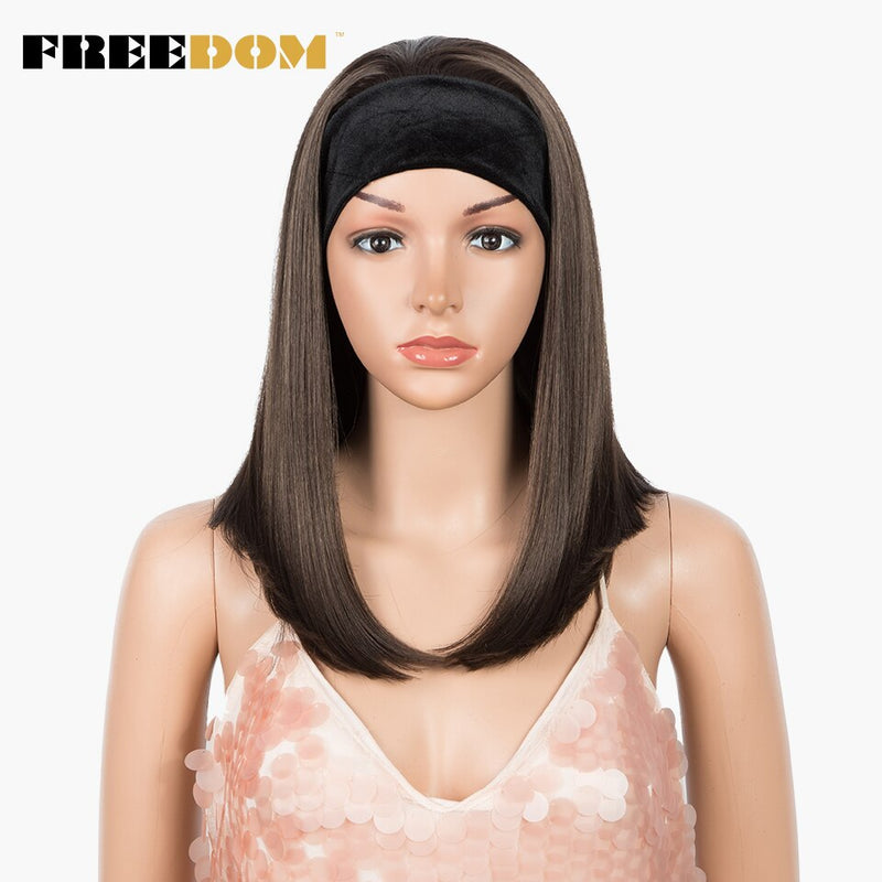 FREEDOM Synthetic  Straight Wigs Natural Color Short Bob No Gel Headband Wig Heat Resistant Fiber Hair Wigs For Black Women