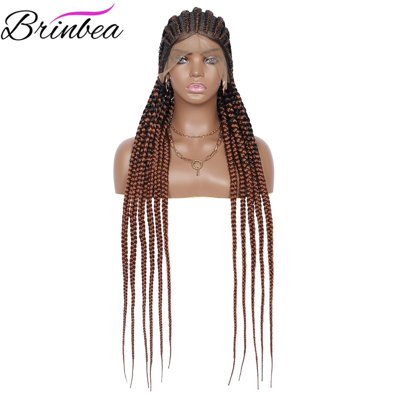 Brinbea Box Braided Wig 360 Full Lace Front Wig 35 Inches Long Cornrow Synthetic Braids Hair Baby Hair For Black Women With Gift