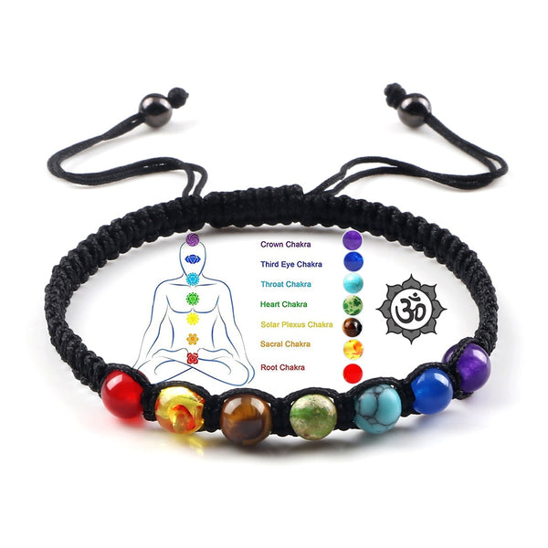 Handmade 7 Chakra Beads Bracelet 6mm Natural Stone String Braided Yoga Reiki Healing Balance Bracelets &amp; Bangles Meditation Gift