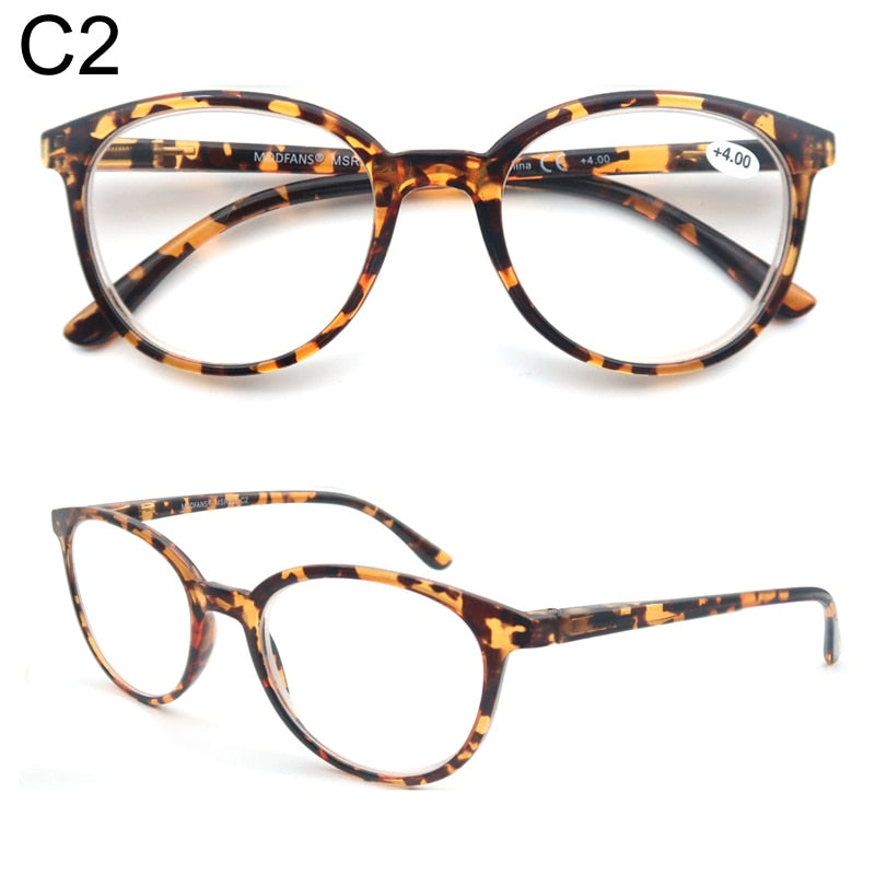 Round  Reading Glasses Women Readers Eyeglasses Classic Frame Flexble Plastic Spring Hinge Lightweight Wear with Diopter