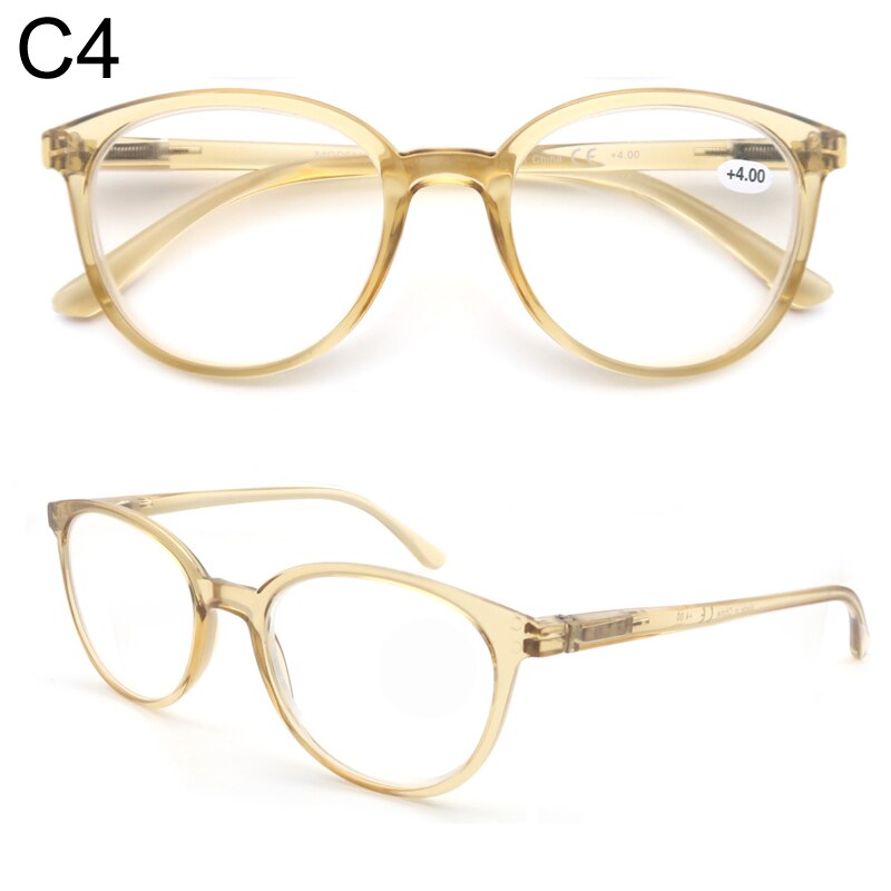 Round  Reading Glasses Women Readers Eyeglasses Classic Frame Flexble Plastic Spring Hinge Lightweight Wear with Diopter