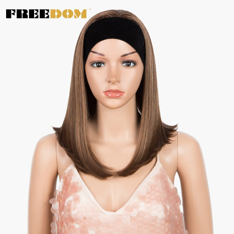 FREEDOM Synthetic  Straight Wigs Natural Color Short Bob No Gel Headband Wig Heat Resistant Fiber Hair Wigs For Black Women