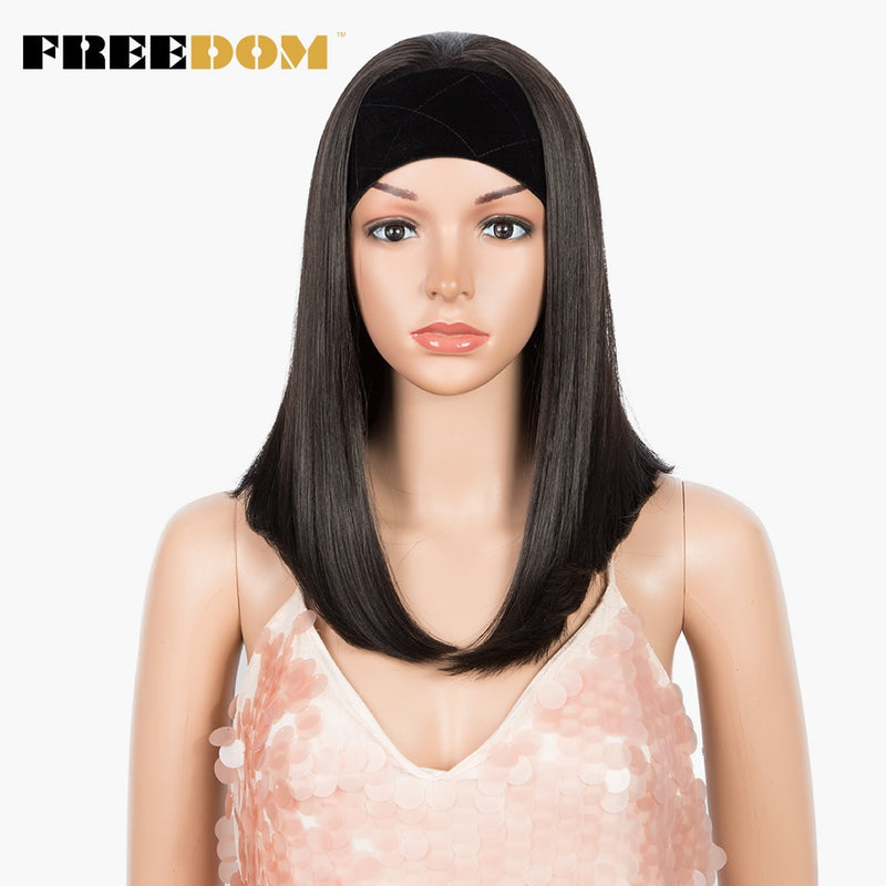 FREEDOM Synthetic  Straight Wigs Natural Color Short Bob No Gel Headband Wig Heat Resistant Fiber Hair Wigs For Black Women