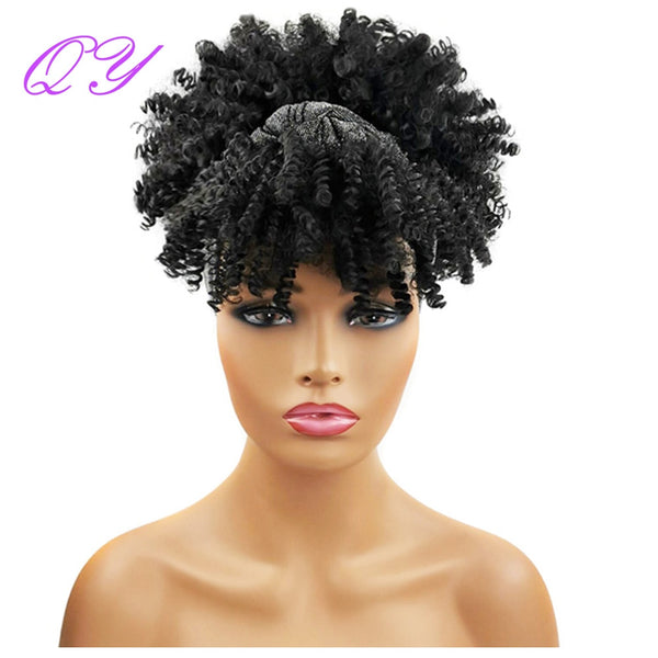 Short Curly Hair HeadBand Wig Synthetic Head Wigs for African Women Grey Turban With Bangs Wigs