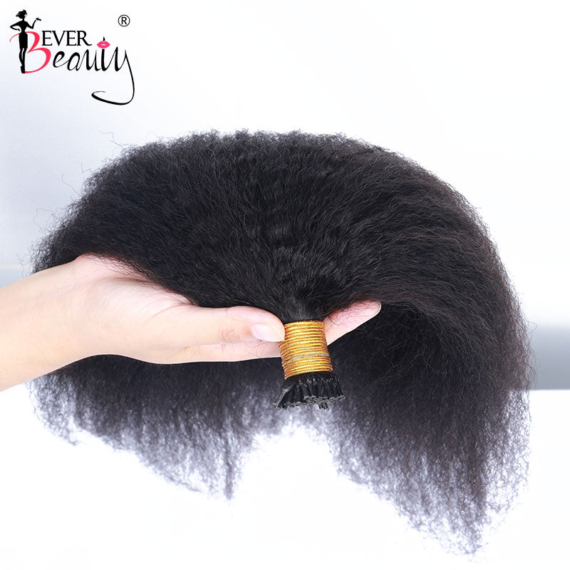 Brazilian Afro Kinky Straight I Tip Microlinks Hair Extensions Human Hair 100% Virgin Hair For Women Yaki Bulk Hair Ever Beauty