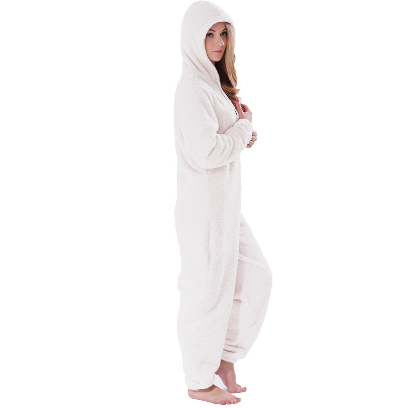 Winter Warm Pyjamas Women Onesies Fluffy Fleece Jumpsuits Sleepwear Overall Plus Size Hood Sets Pajamas Onesie For Women Adult