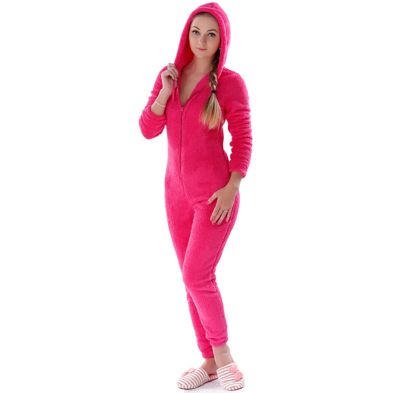 Winter Warm Pyjamas Women Onesies Fluffy Fleece Jumpsuits Sleepwear Overall Plus Size Hood Sets Pajamas Onesie For Women Adult