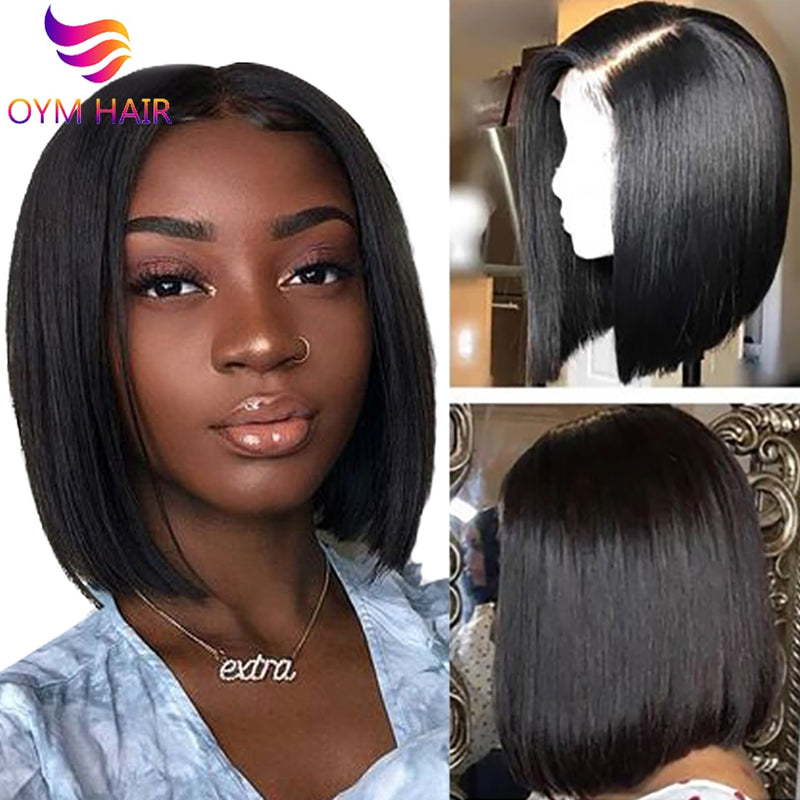 Short Bob Wigs 13x4 Lace Front Human Hair Wigs Peruvian 100% Remy Human Hair Wigs Pre-Plucked Bleached Knots For Woman 150%