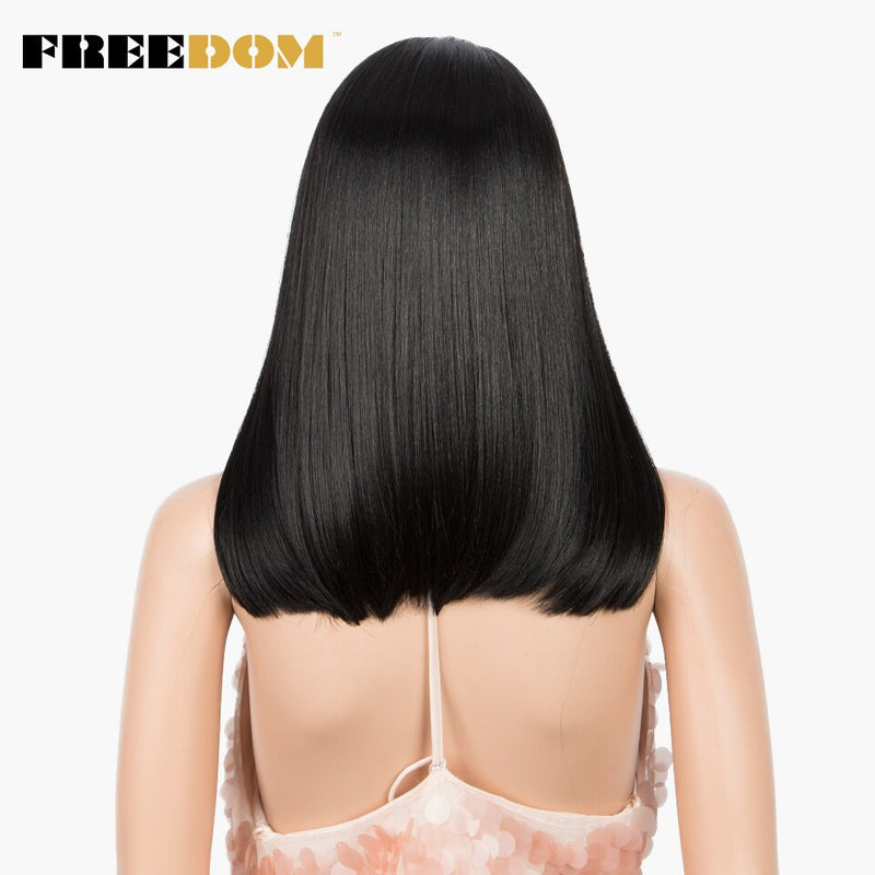 FREEDOM Synthetic  Straight Wigs Natural Color Short Bob No Gel Headband Wig Heat Resistant Fiber Hair Wigs For Black Women