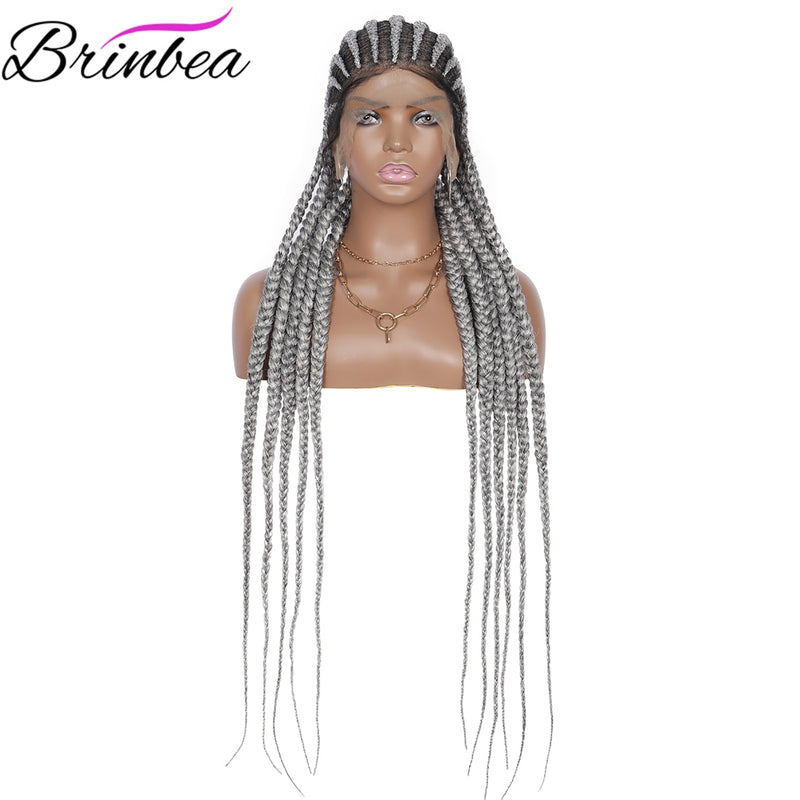 Brinbea Box Braided Wig 360 Full Lace Front Wig 35 Inches Long Cornrow Synthetic Braids Hair Baby Hair For Black Women With Gift