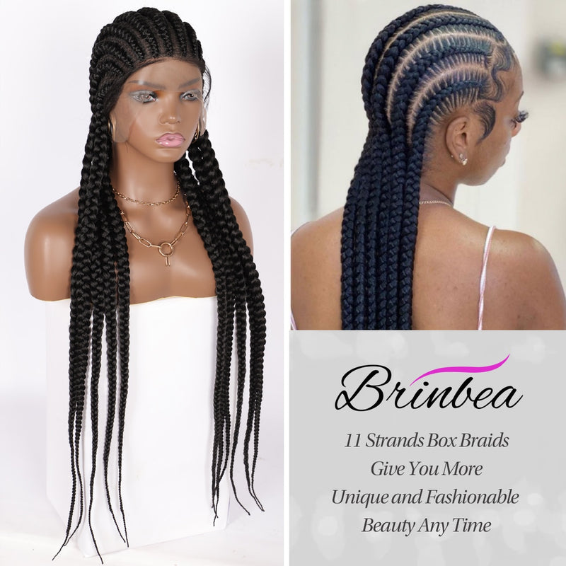 Brinbea Box Braided Wig 360 Full Lace Front Wig 35 Inches Long Cornrow Synthetic Braids Hair Baby Hair For Black Women With Gift