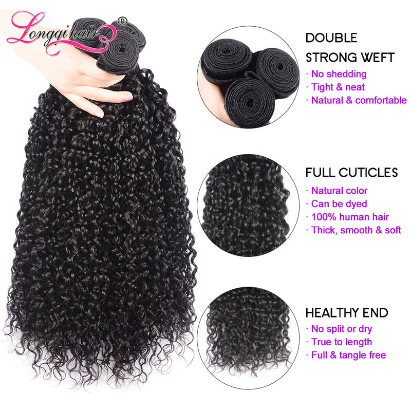 Curly Hair Bundles 1/3/4 PCS Remy Human Hair Brazilian Hair Weave Bundles 8-26 Inch Natural Black Human Hair Extension Longqi