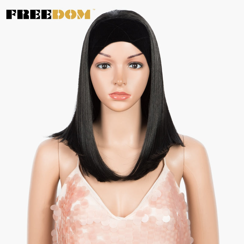 FREEDOM Synthetic  Straight Wigs Natural Color Short Bob No Gel Headband Wig Heat Resistant Fiber Hair Wigs For Black Women