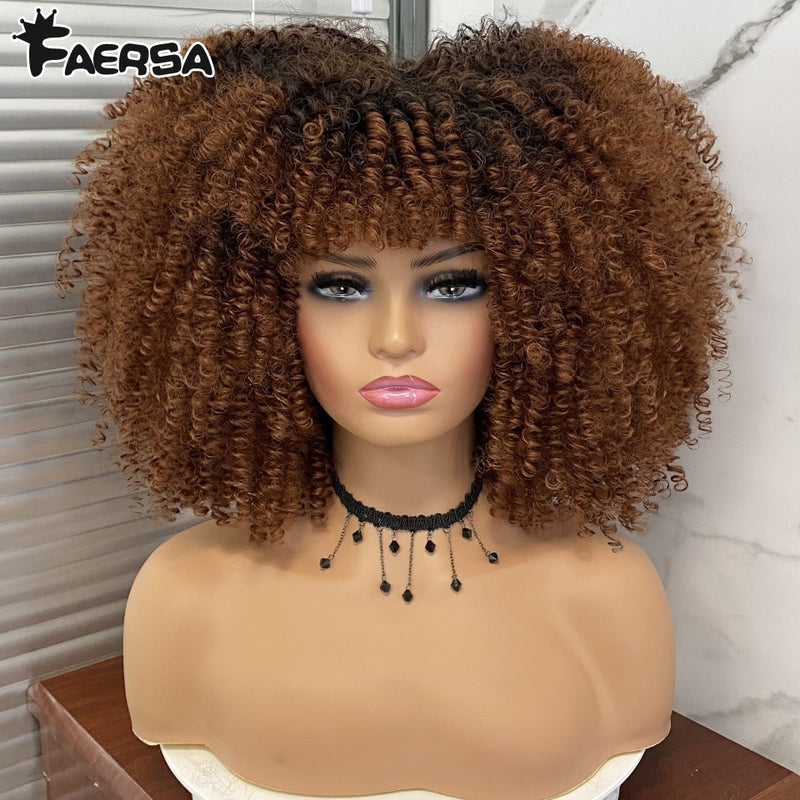 Short Hair Afro Kinky Curly Wig For Black Women Cosplay Blonde Synthetic Natural Red Wigs African Ombre Glueless HighTemperature