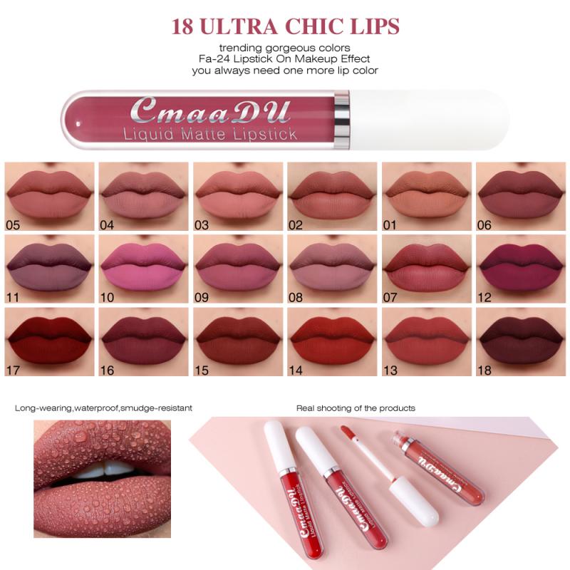 CmaaDu 18 Colors Long Lasting Lip Gloss Matte Velvet Liquid Lipstick Waterproof Moisturizing Lip Makeup Cosmetic TSLM1