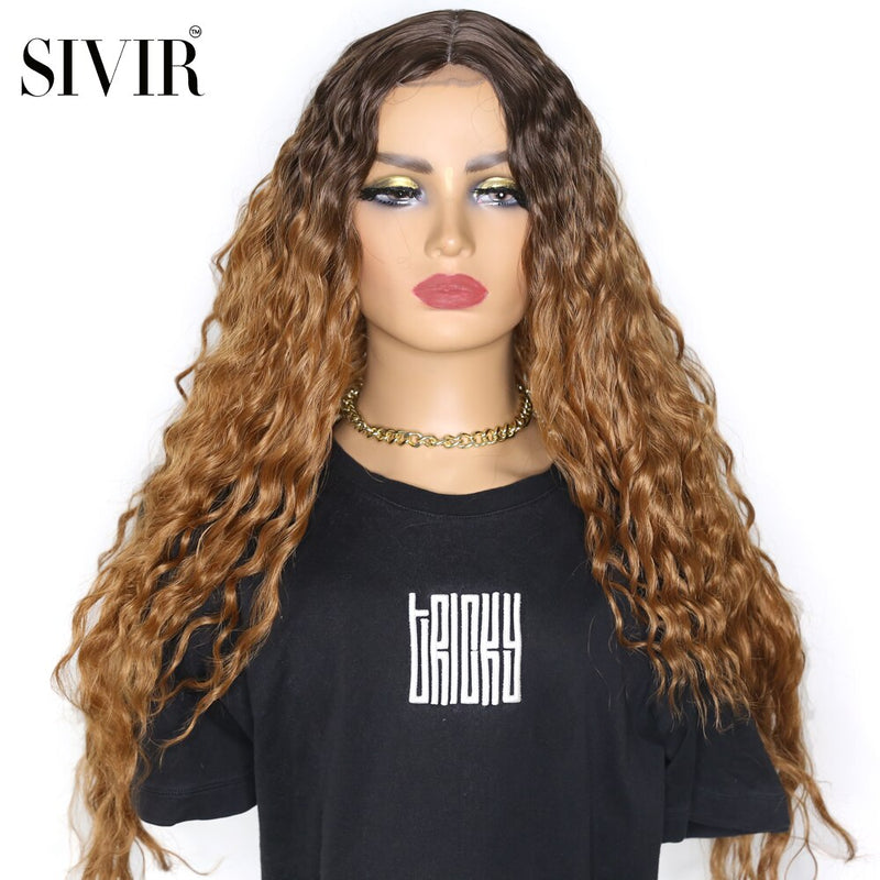 Sivir Synthetic Wigs For Women Lace  Wigs Kinky Curly  Middle Part Ombre Blonde Brown Colors Available 26 Inch Lace