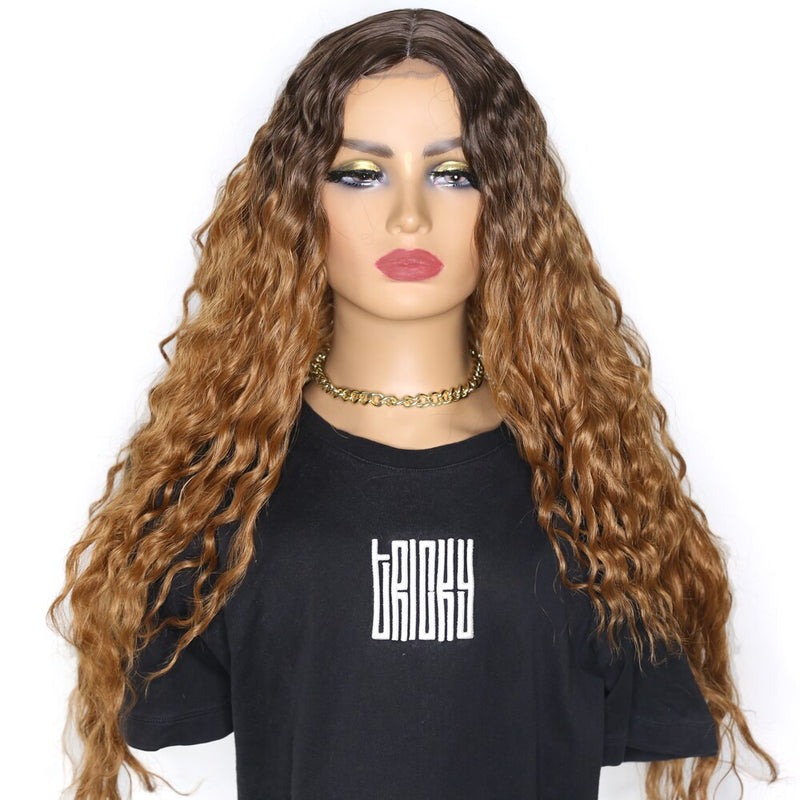 Sivir Synthetic Wigs For Women Lace  Wigs Kinky Curly  Middle Part Ombre Blonde Brown Colors Available 26 Inch Lace