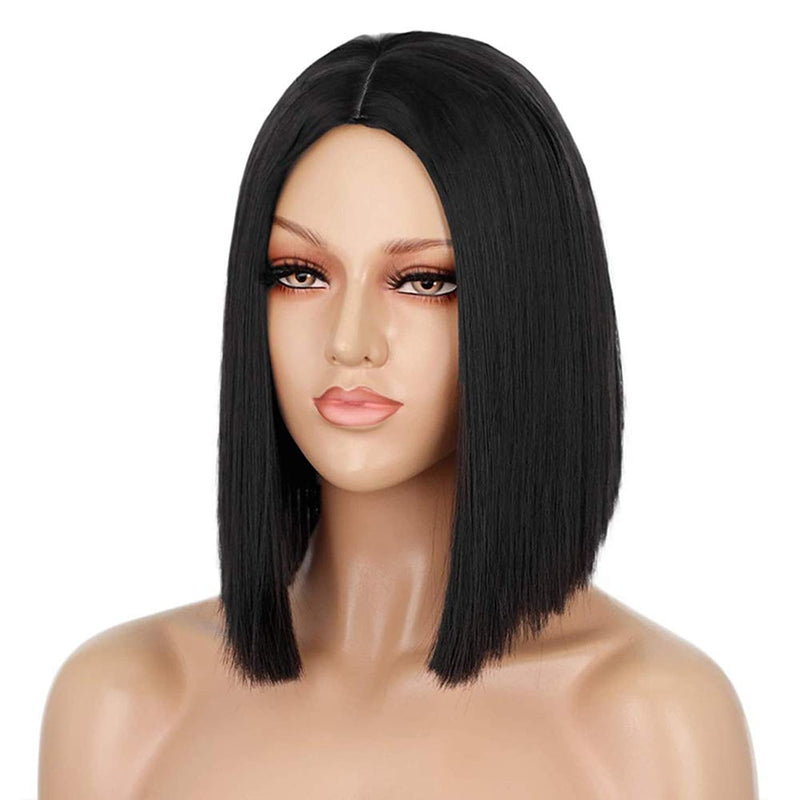 Lativ Synthetic Black Wig Short Straight Bob Wig Blonde Hair Middle Part Shoulder Length Bob Cut Wigs for Women Pink Blue Color