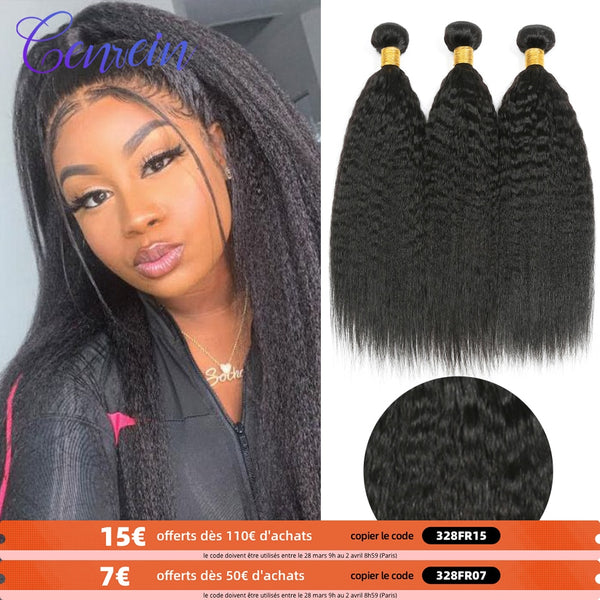 Kinky Straight Bundles Genrein Remy Hair Extensions 30 inch Human Hair Brazilian Hair Weave Bundles 1/3/4 Bundles Deal