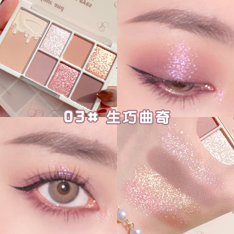 7 Colors Glitter Eye Shadow Palette Matte Pearlescent Chocolate Eyeshadow Pallete Lasting Brighten Eye Makeup Pallete Beauty