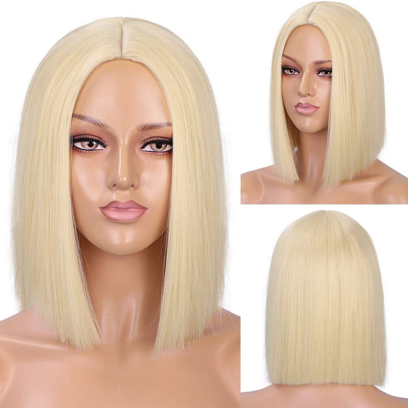 Lativ Synthetic Black Wig Short Straight Bob Wig Blonde Hair Middle Part Shoulder Length Bob Cut Wigs for Women Pink Blue Color