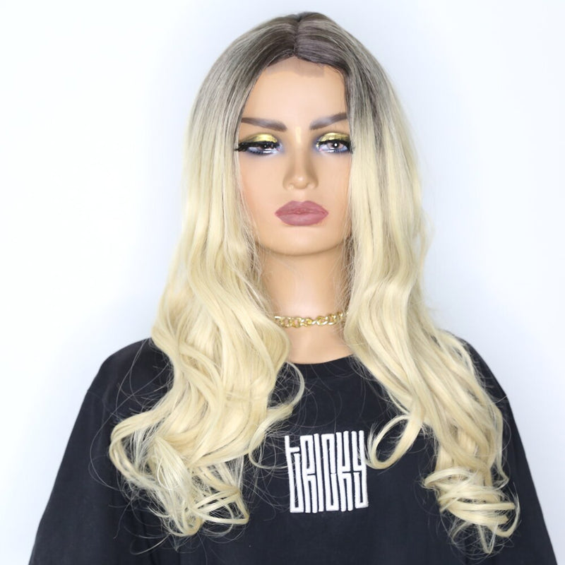 Sivir Synthetic Wigs For Women Lace  Wigs Kinky Curly  Middle Part Ombre Blonde Brown Colors Available 26 Inch Lace