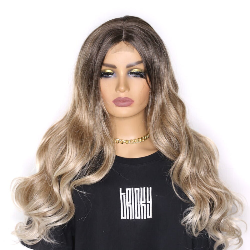 Sivir Synthetic Wigs For Women Lace  Wigs Kinky Curly  Middle Part Ombre Blonde Brown Colors Available 26 Inch Lace